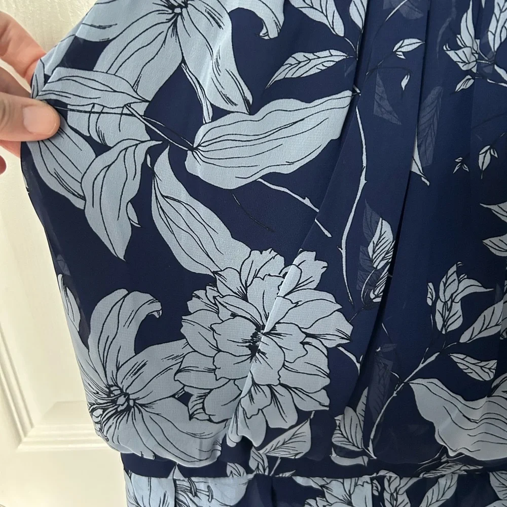 Eliza J Blue Floral Halter Pleated Midi Dress Size 6 - Picture 12 of 13
